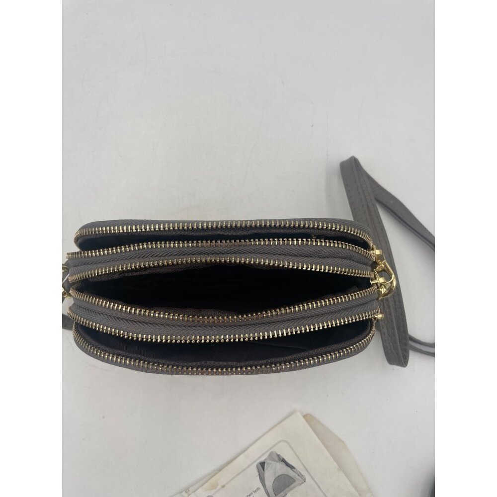 Brown Faux Leather Crossbody Bag With Gold Double Zippers & Antler Logo - Picture 7 of 12